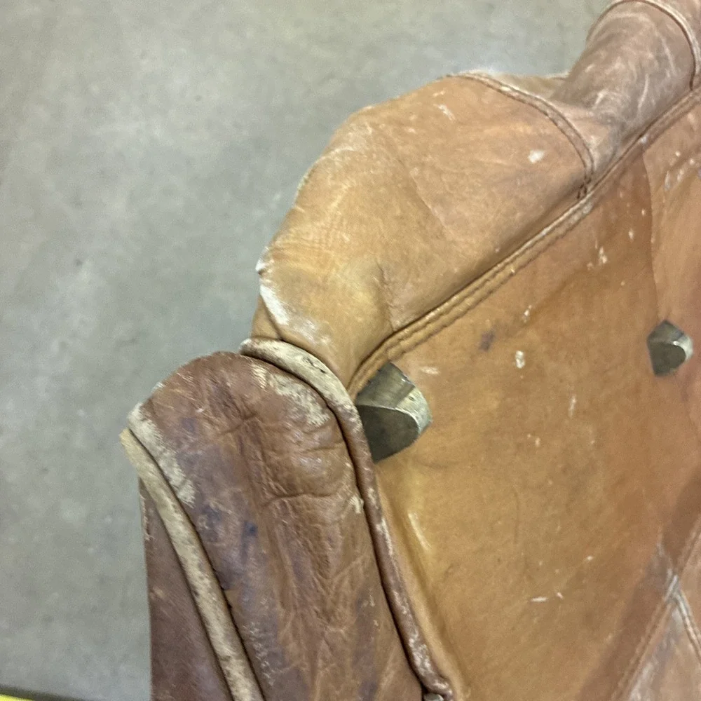 VTG GENUINE LEATHER Lg Weekender Overnight Duffle Bag Travel Beige Brown - Fair